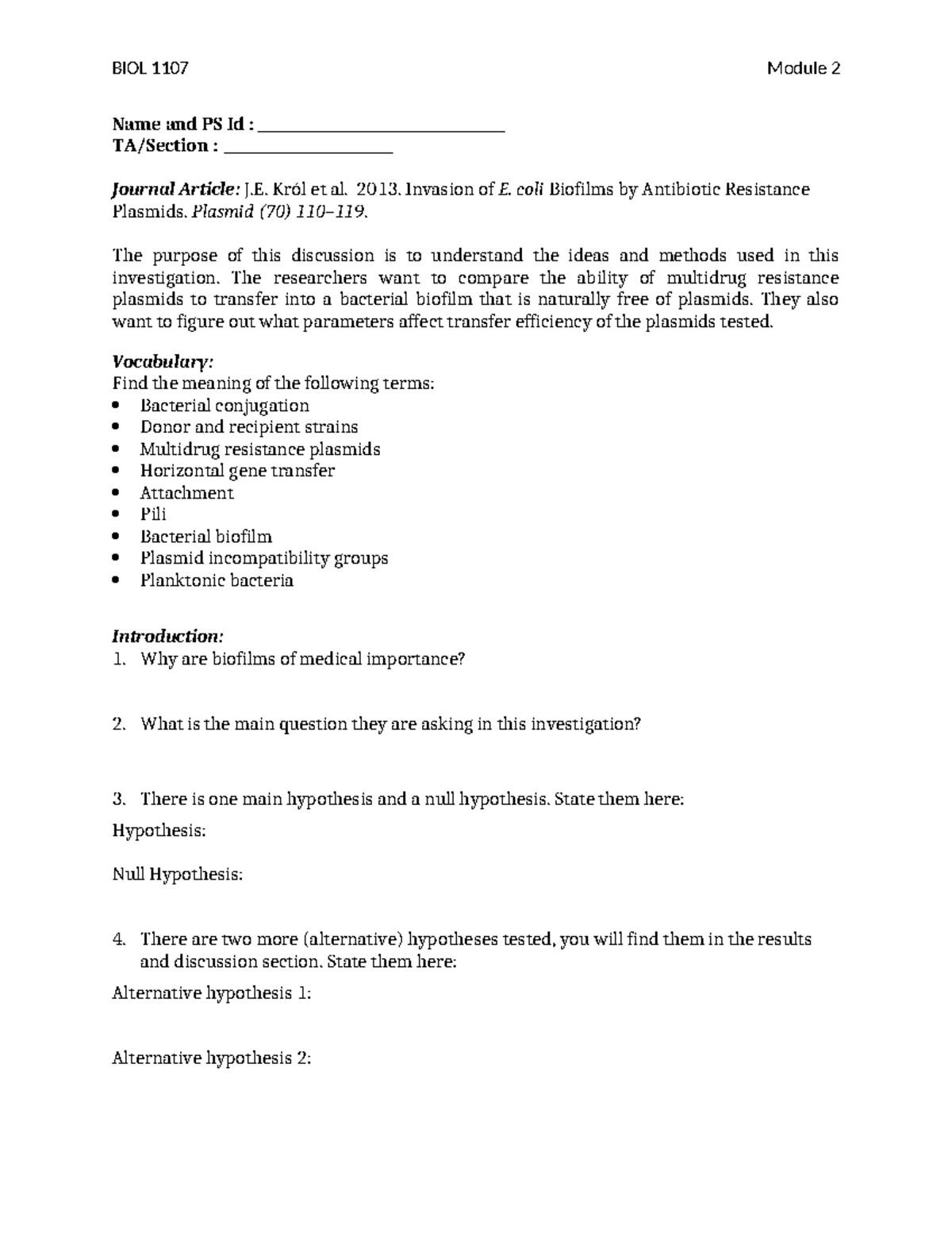 BIOL 1107 Module 2: Article Reflection & Discussion Questions - Studocu