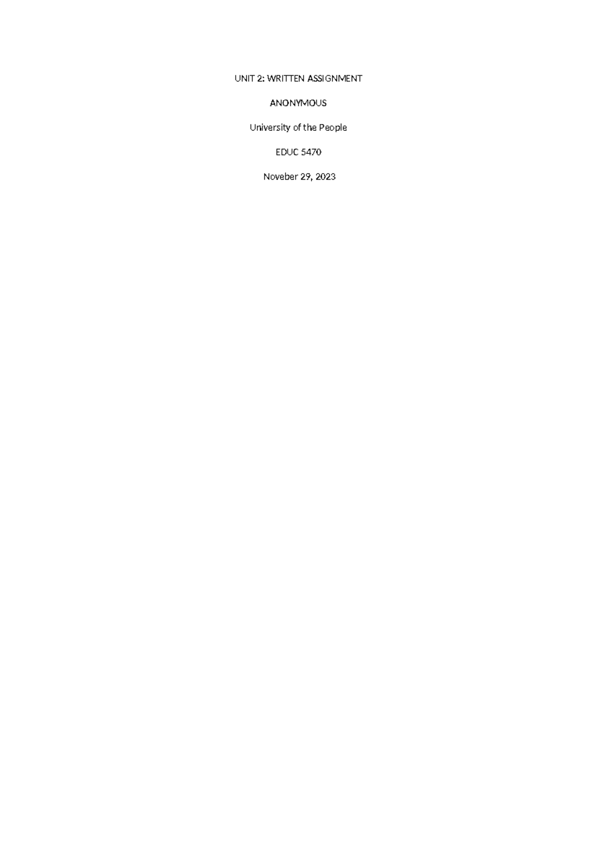EDUC 5470: Unit 2 Written Assignment on Project-Based Learning - Studocu