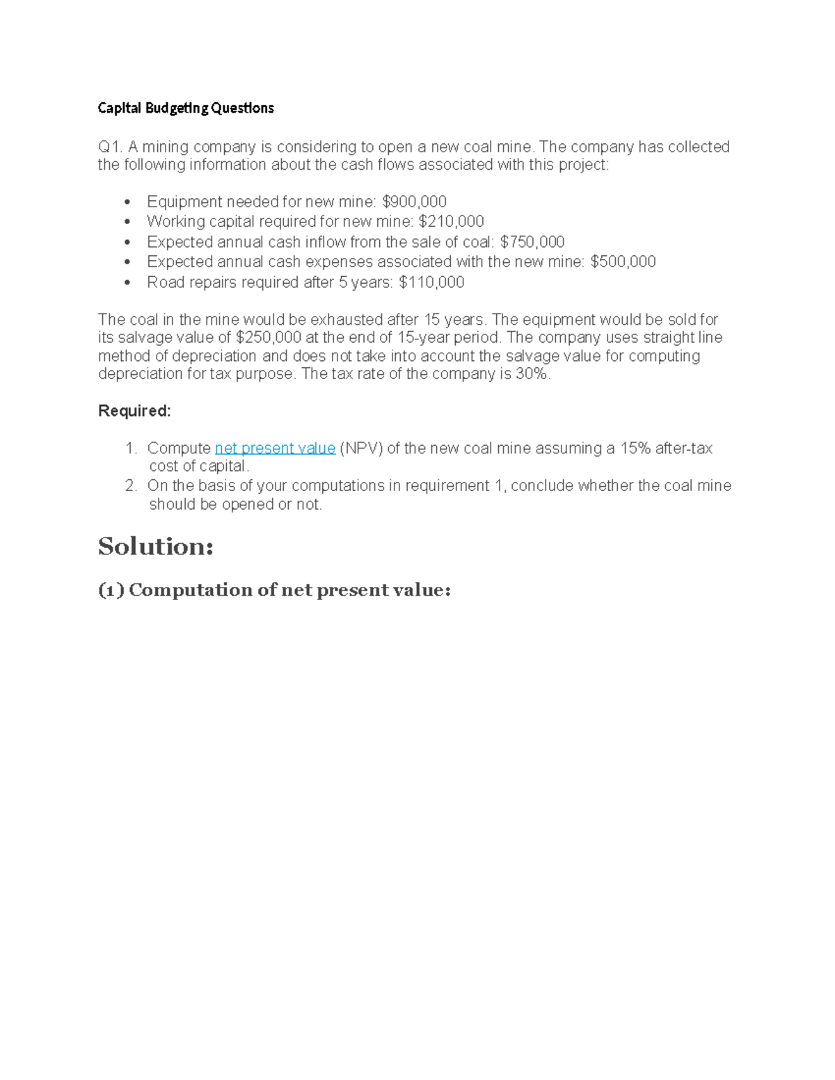 Capital Budgeting Questions and NPV Analysis for Investment Decisions ...