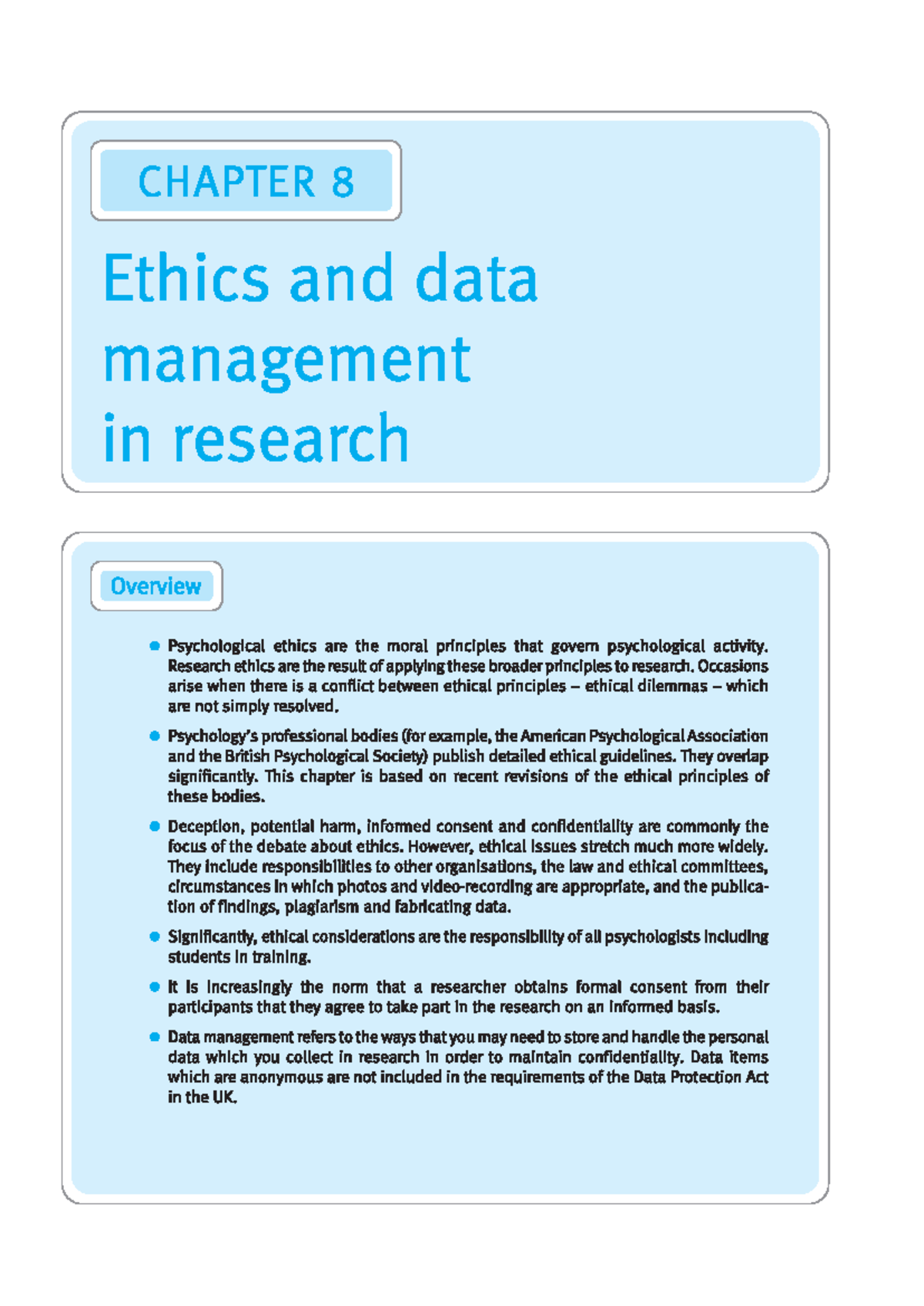 CHAPTER 8 Ethics and Data Management in Research Overview - Studocu