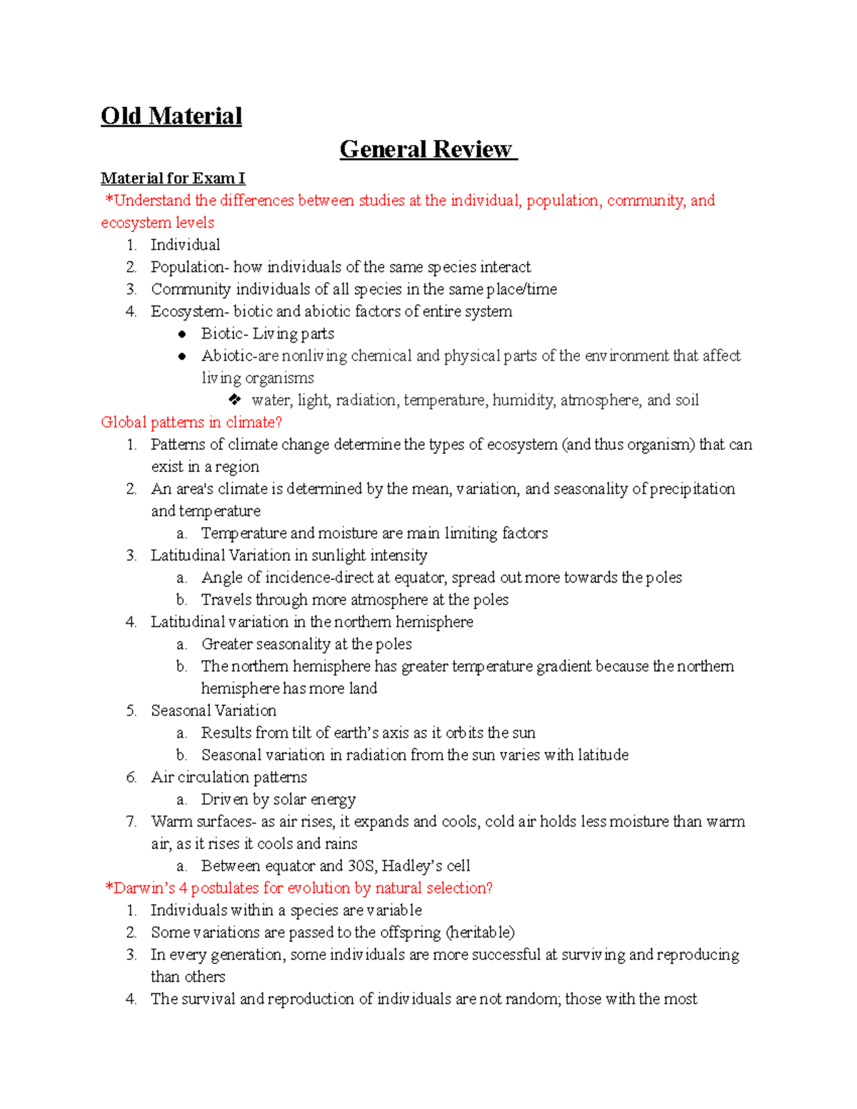 Final Exam Practice - Old Material General Review Material for Exam I ...