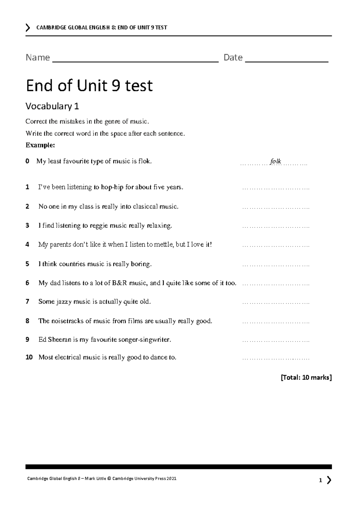 GE 8: End of Unit 9 Test - Vocabulary & Grammar Exercises - Studocu