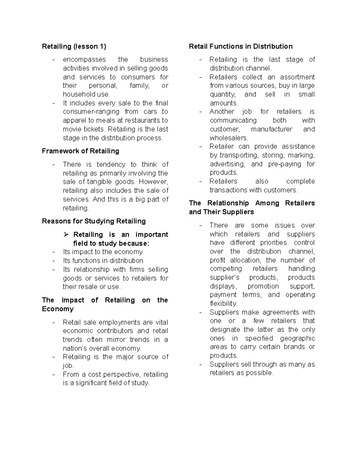 Retailing (Lesson 1) - Understanding Retail Functions and Strategies ...