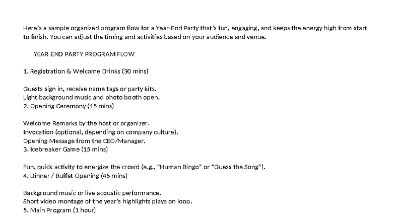 Sample Program Flow for Year-End Party (YEP 2023) - Studocu