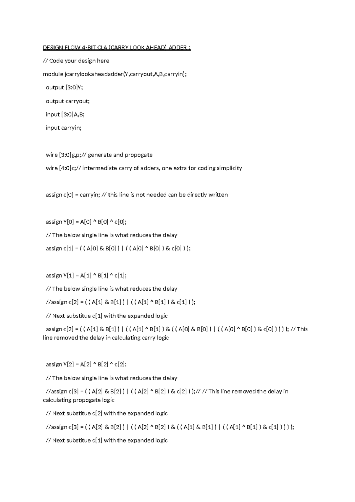 4 bit cla code for eda playground - DESIGN FLOW 4-BIT CLA (CARRY LOOK ...