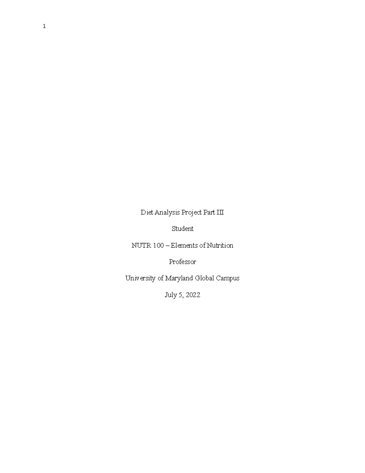 Diet Analysis Project Part III - Diet Analysis Project Part III Student ...