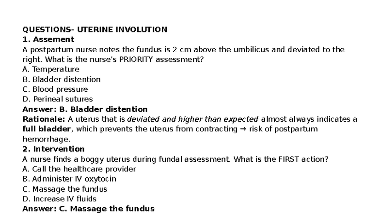 Maternity NUR 101 Final Exam Practice Questions and Answers - Studocu