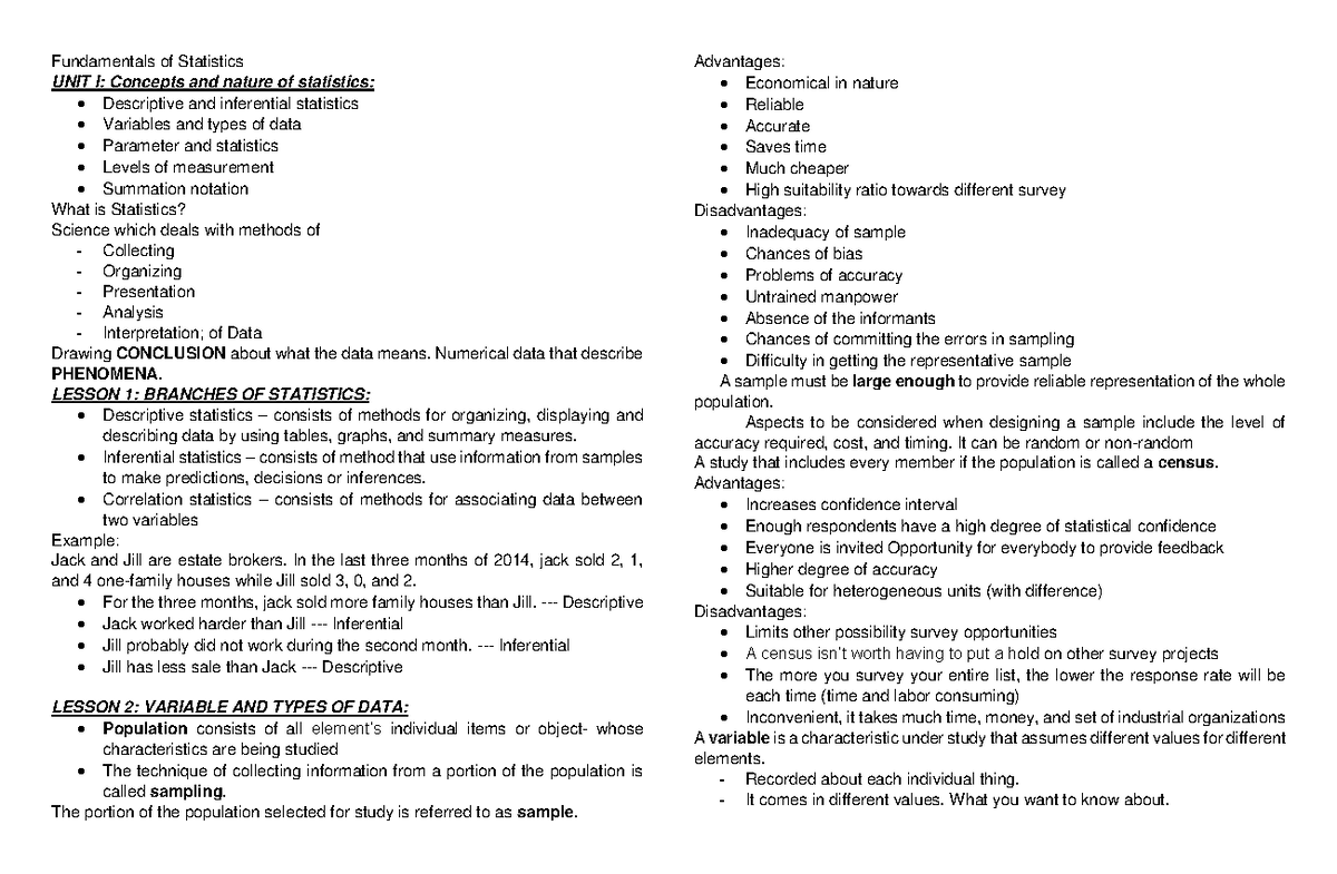Statistics Reviewer - Probability and Statistics - Studocu
