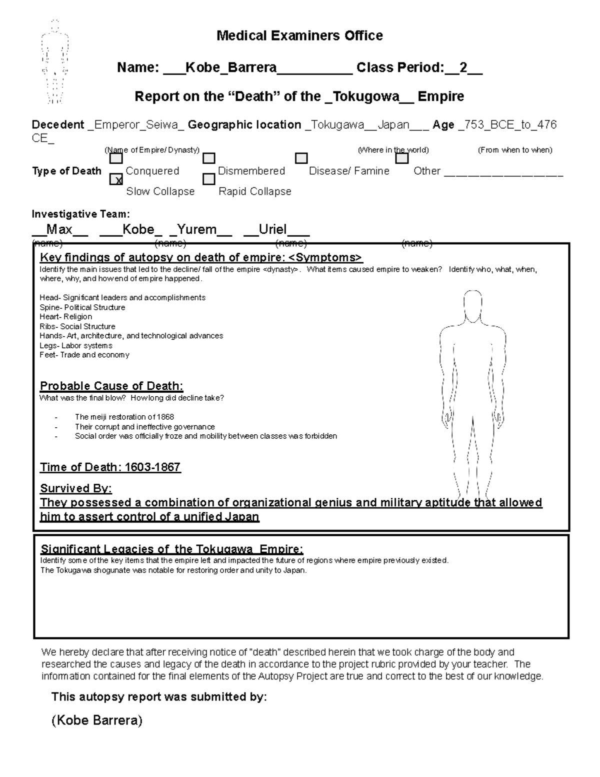 Honors World History Autopsy Report: The Fall of the Tokugawa Empire ...