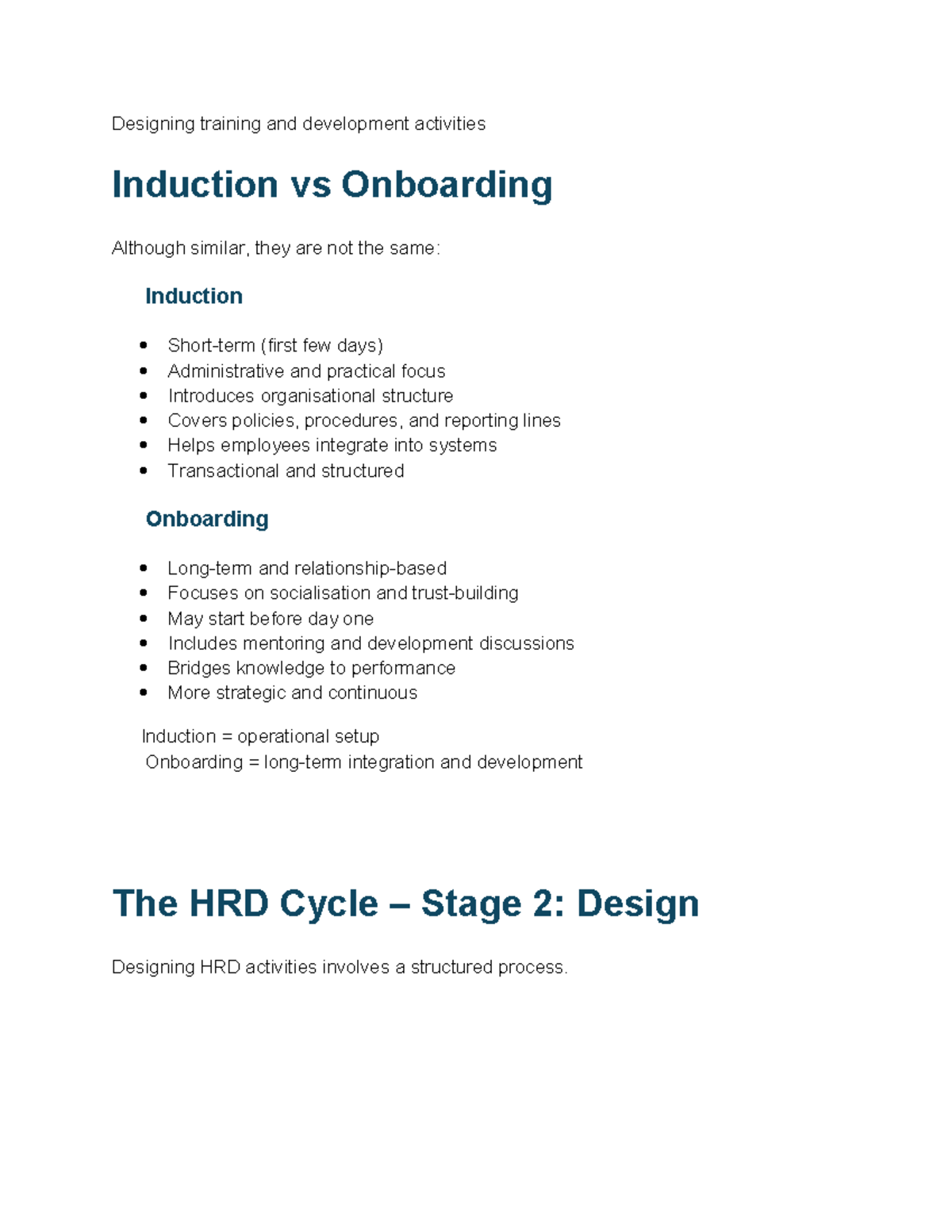 HR W6 - Lecture Notes on Designing Induction vs Onboarding Activities ...