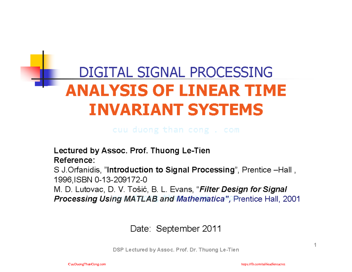 C3. Analysis of Linear Time Invariant Systems - DSP Lecture Notes - Studocu