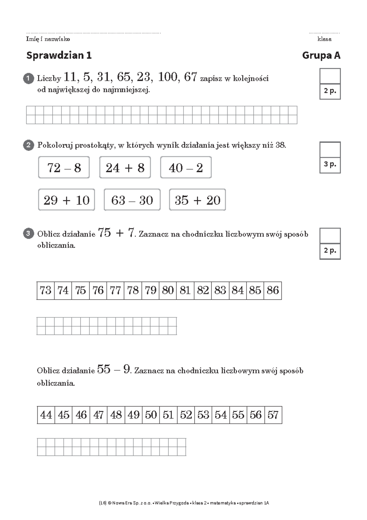 Sprawdzian 1A w Matematyce dla Klasy 2 - Nowa Era - Studocu