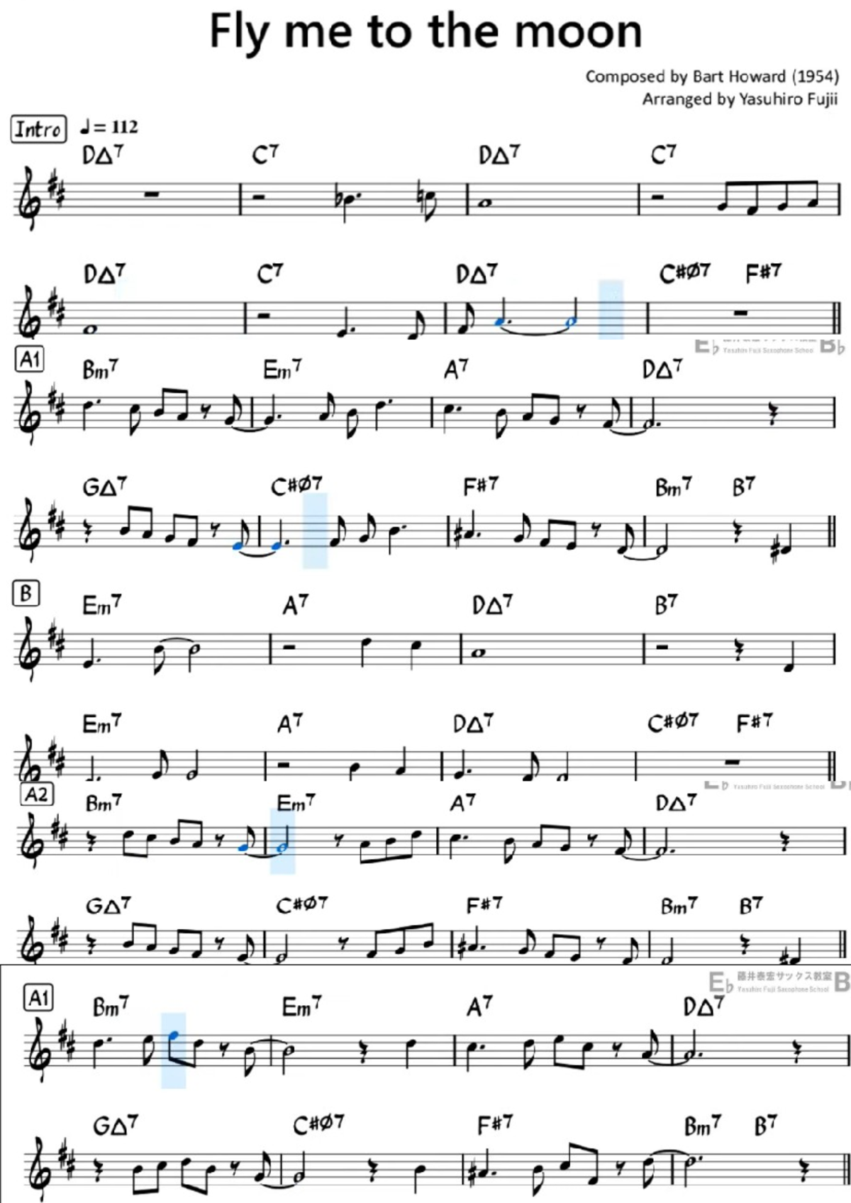 Fly Me to the Moon - Tenor Sax Bb Arrangement - Studeersnel