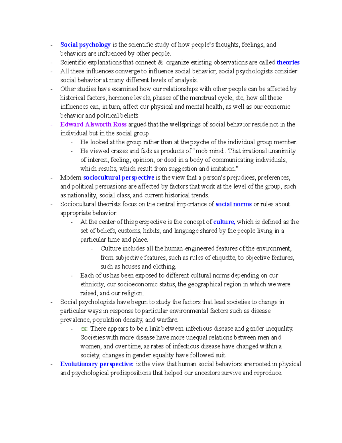 Social Psychology: Chapter 1 Notes (PSY 101) - Studocu