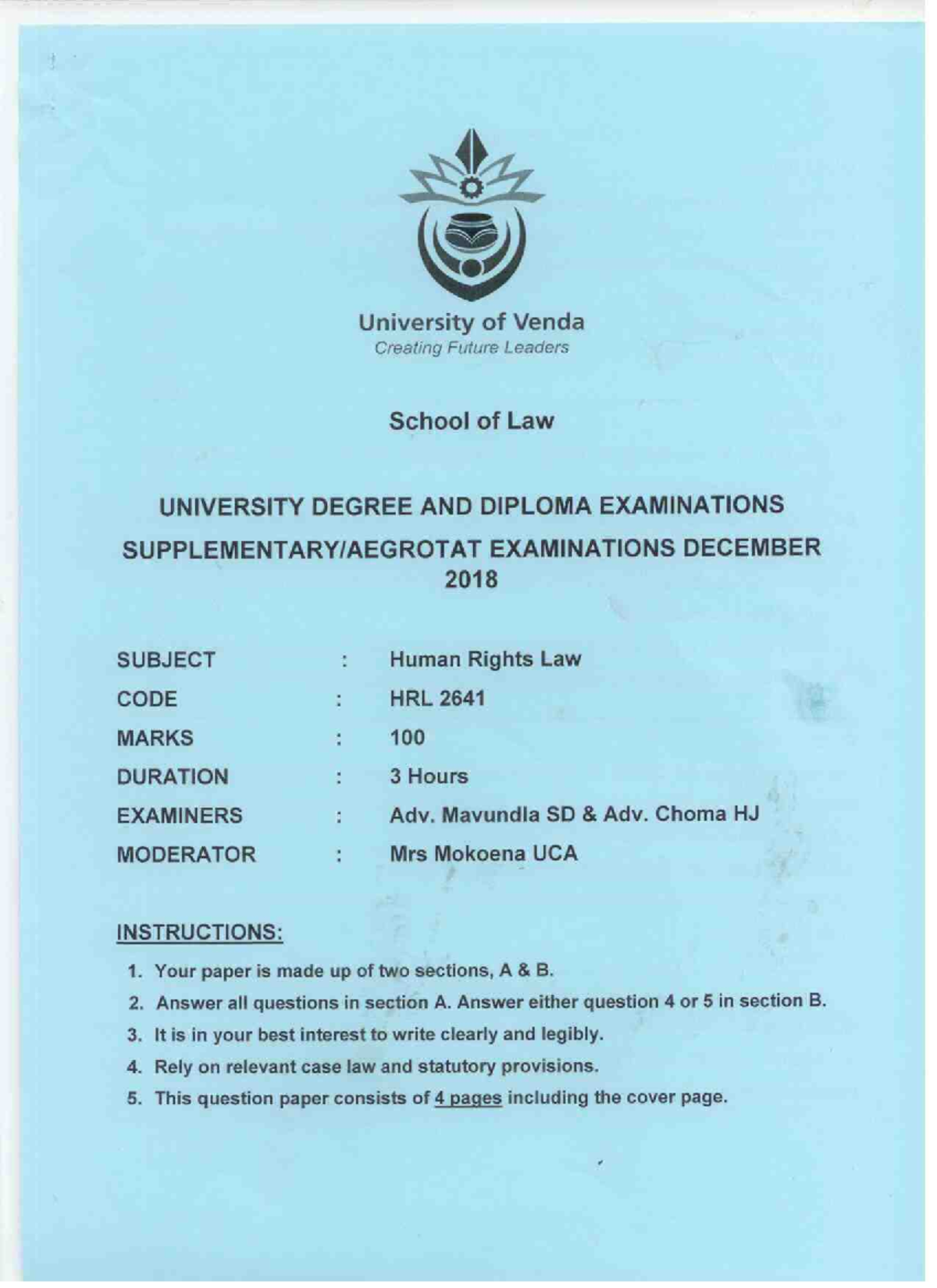 Practice Question Paper for Human Rights Law - 2nd Year Module - Studocu