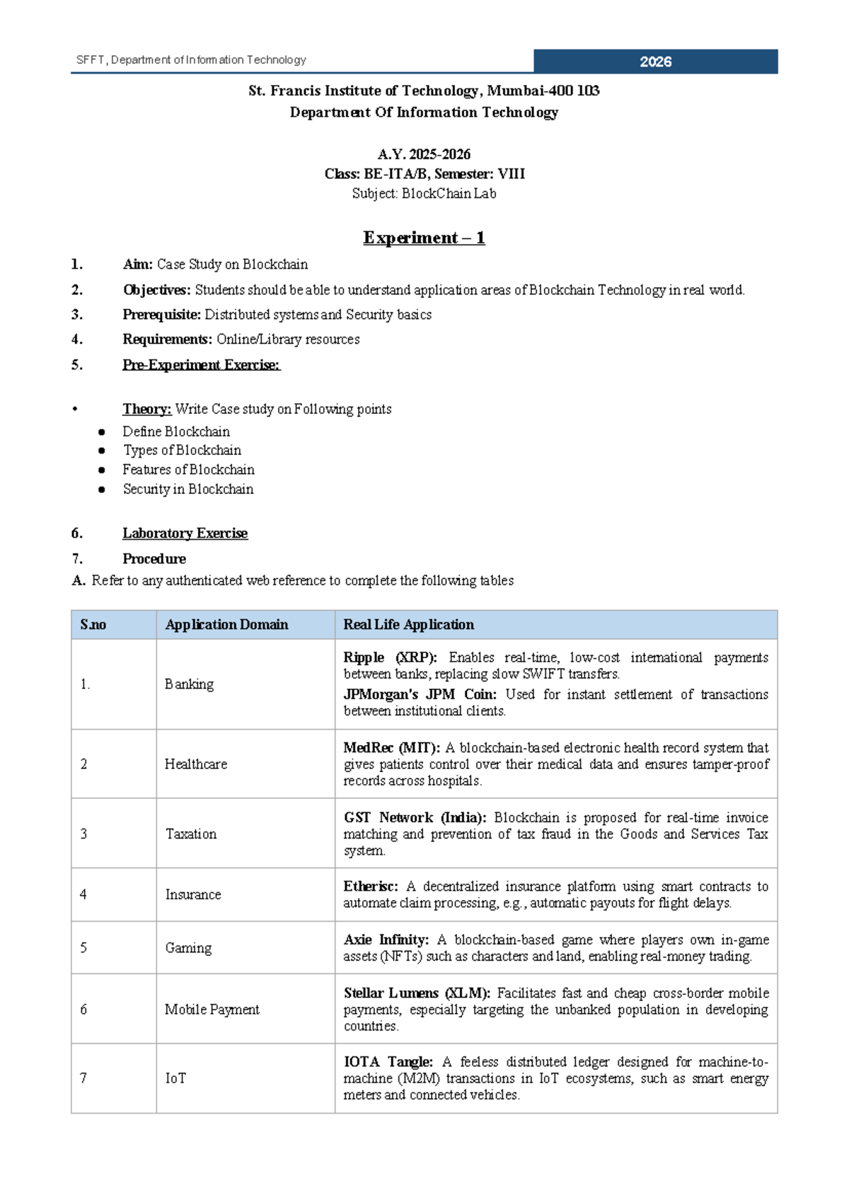 Blockchain Lab Experiment 1: Case Study on Real-World Applications ...