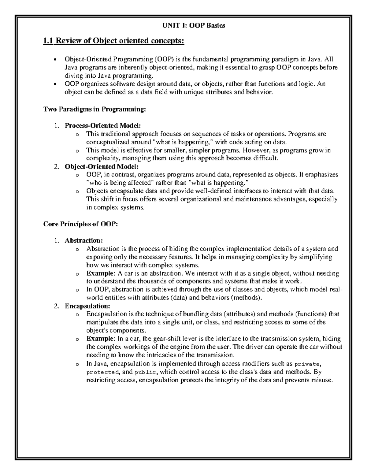 Unit 1 - OOP Basics & Core Concepts in Java Programming - Studocu