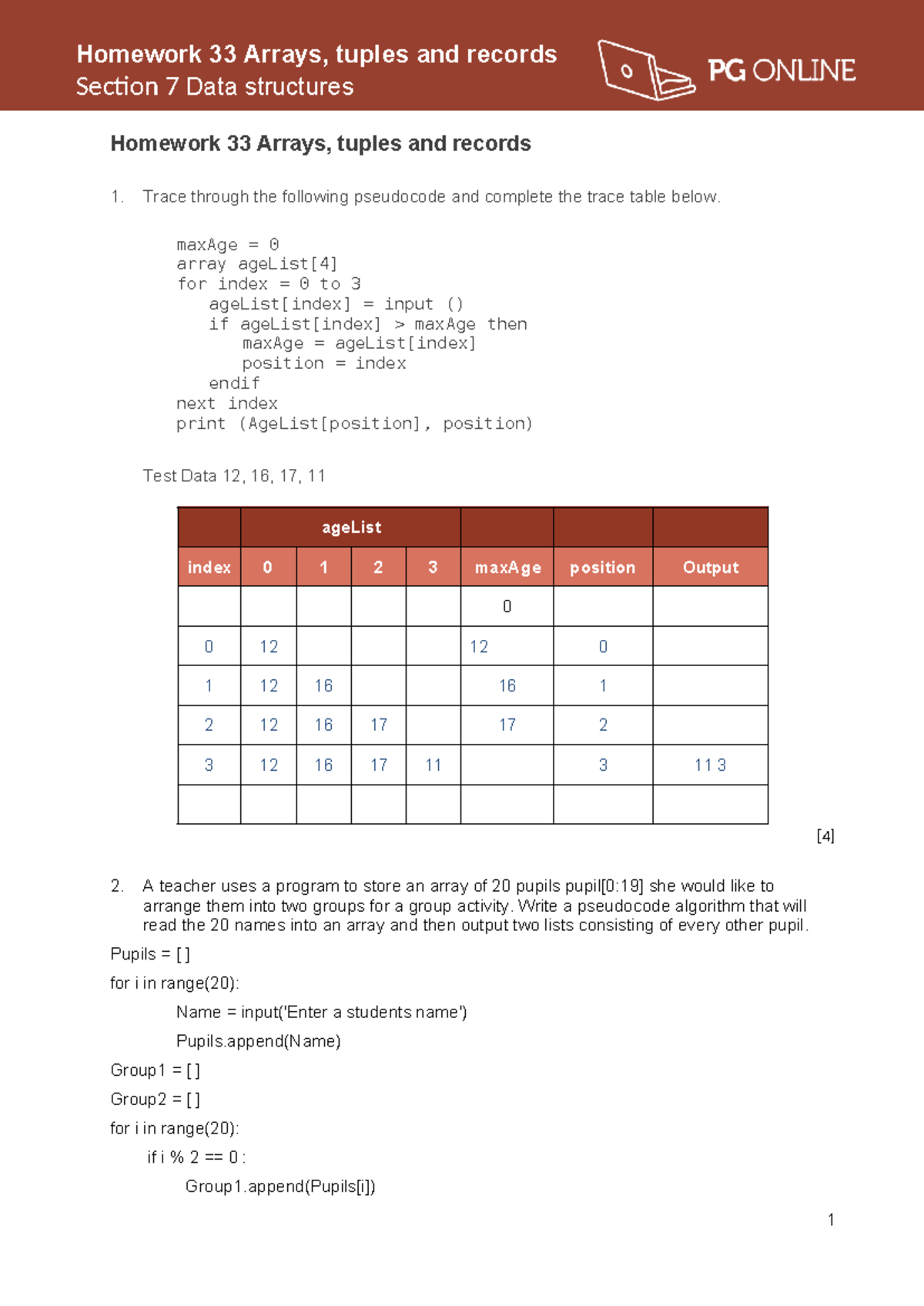 Data Structures Homework 33: Arrays, Tuples, and Records - Studocu