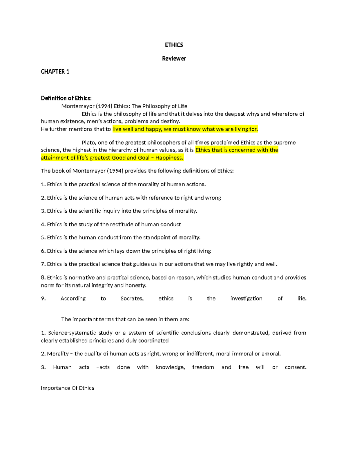 Ethics Overview - Midterm Reviewer (Ethics 101) - Studocu