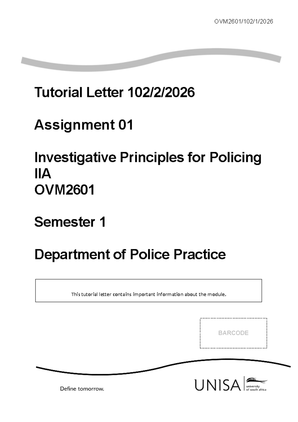 OVM2601 2026 Tutorial Letter: Assignment 01 on Investigative Principles ...