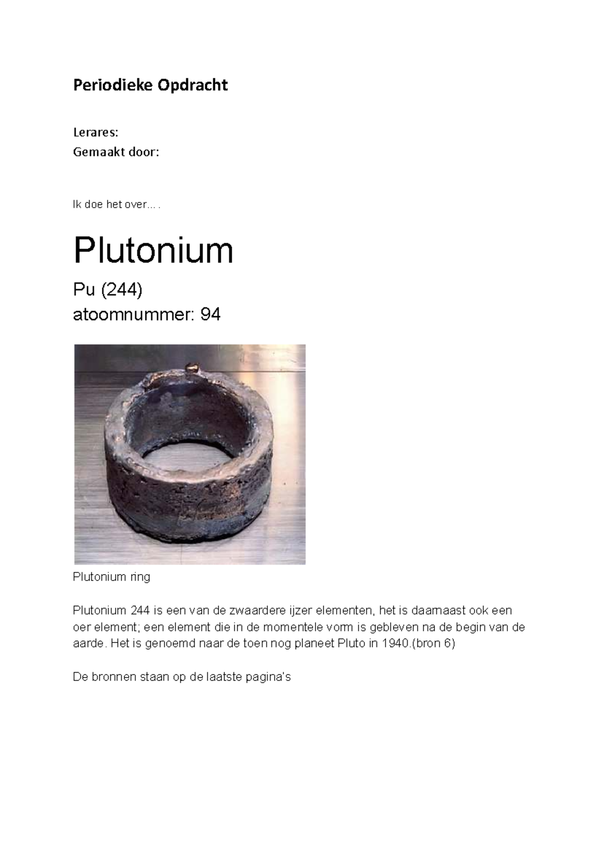 Periodieke Opdracht: Plutonium 239 en zijn Toepassingen in Nucleaire ...
