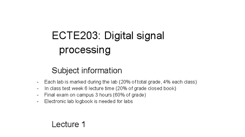 ECTE203: Digital Signal Processing Lecture Notes and Key Concepts - Studocu