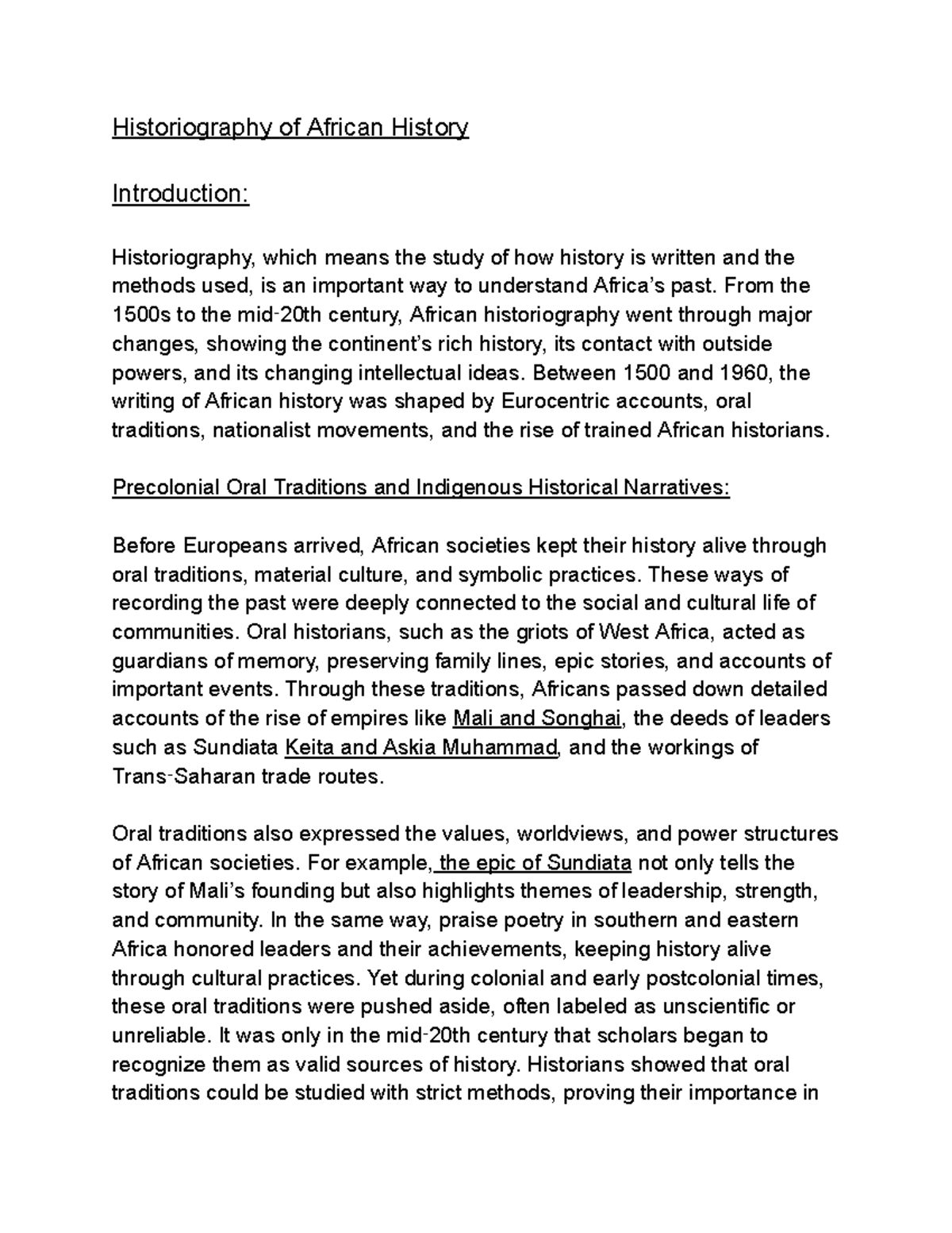 Historiography of African History: A Comprehensive Overview - Studocu
