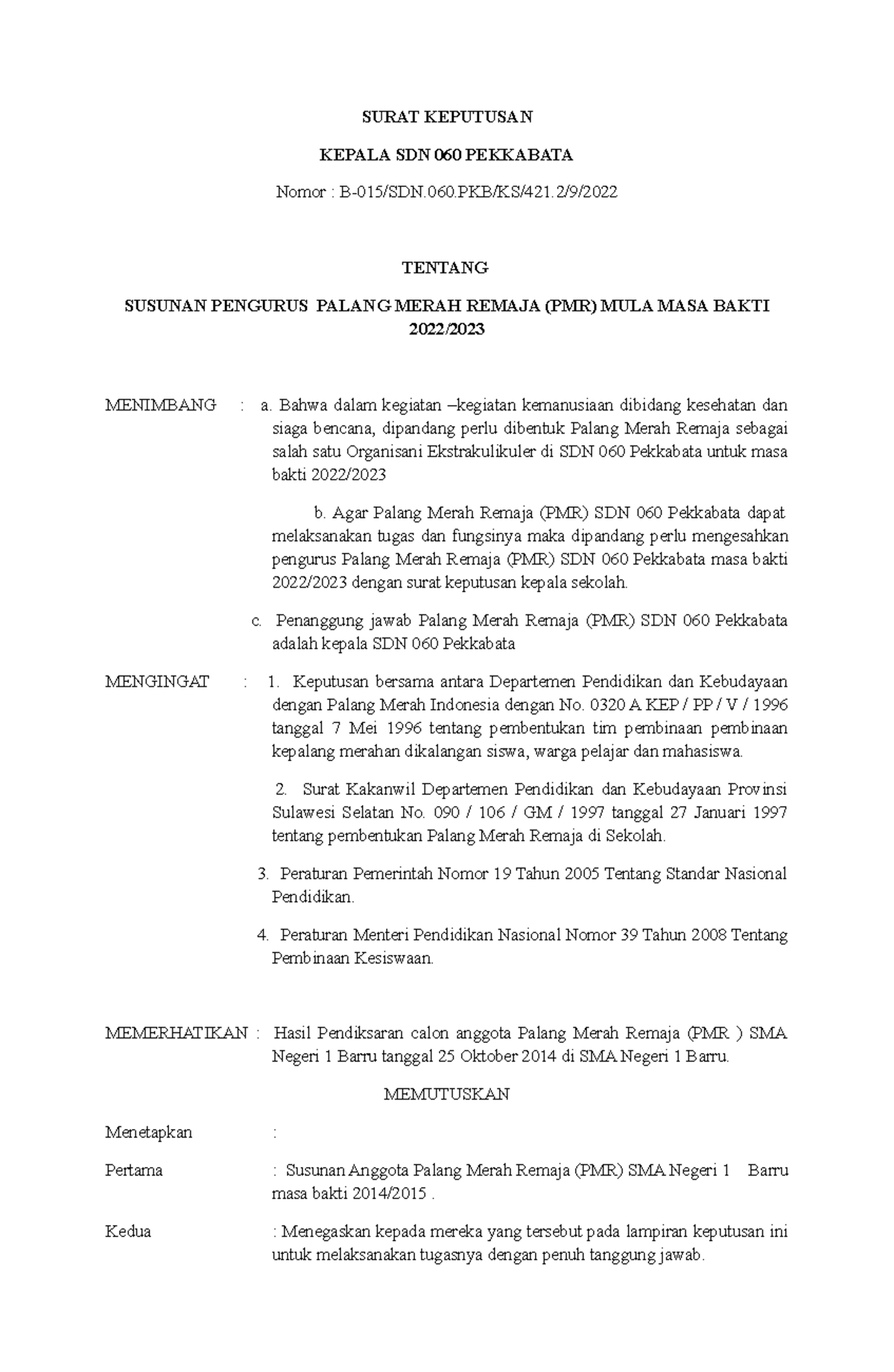 SK PMR - Susunan Pengurus Palang Merah Remaja 2022/2023 - Document Preview