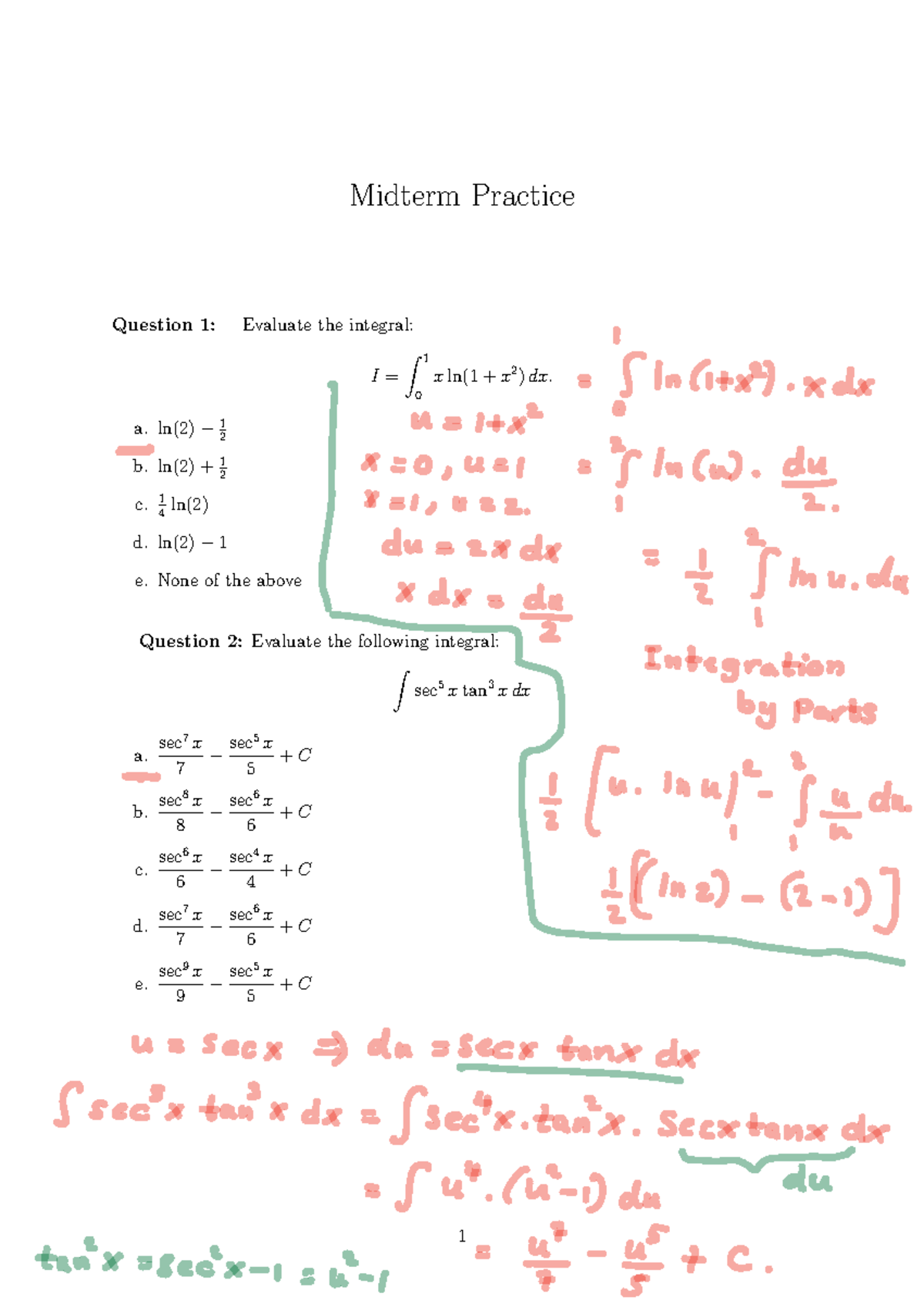 Midterm Practice Test Answers-1 - Midterm Practice Question 1: Evaluate ...