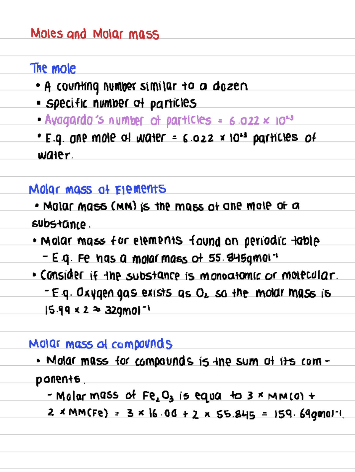 Moles and Molar Mass Notes for Chemistry 101 - Studocu