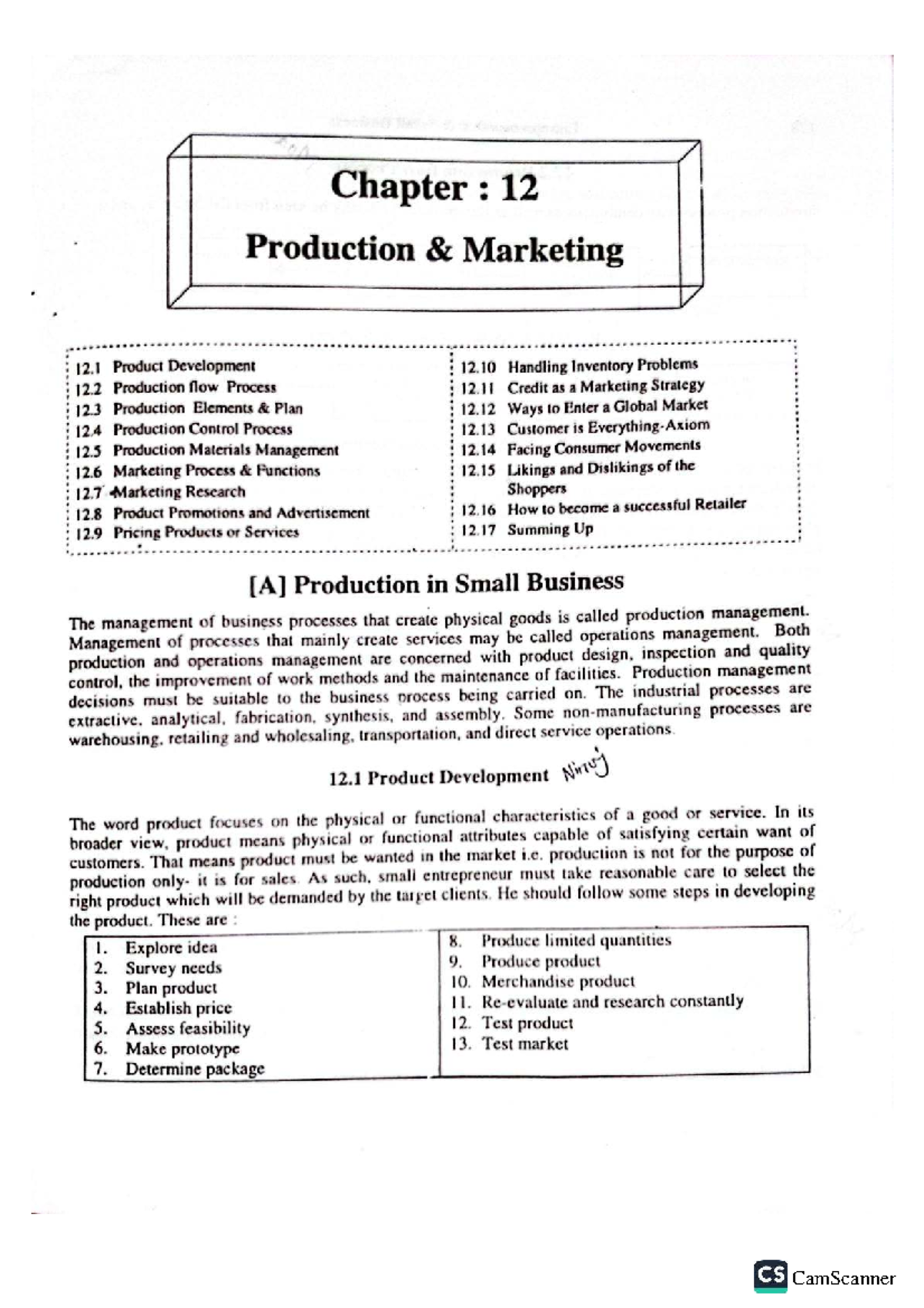 Chapter 12 marketing and production - Chapter : 12 Production Marketing ...