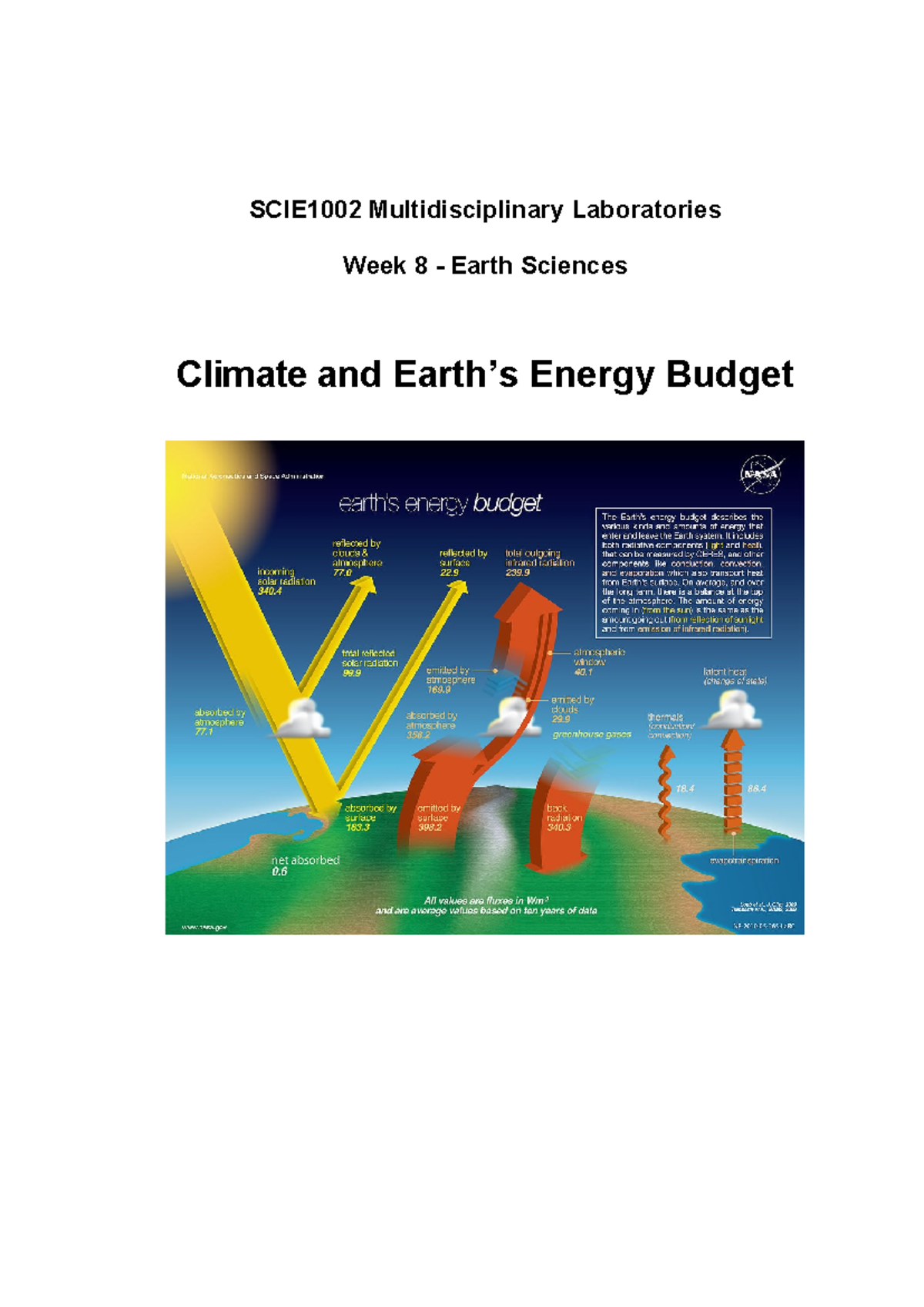 SCIE1002 Week 8 Lab Report: Analysis of Climate and Energy Budget - Studocu