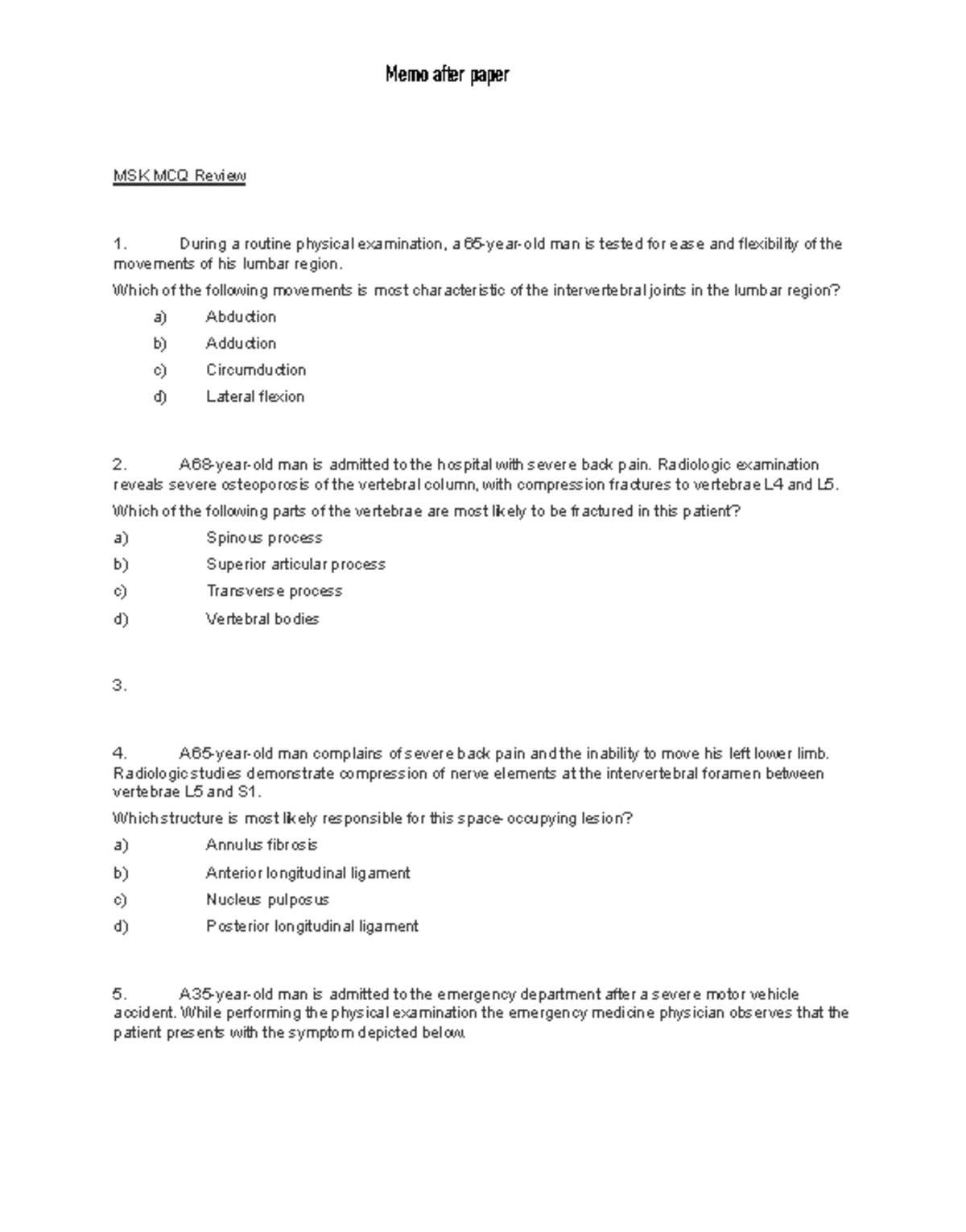 MSK 2023 Final Exam MCQ Review: Key Concepts and Case Studies - Studocu