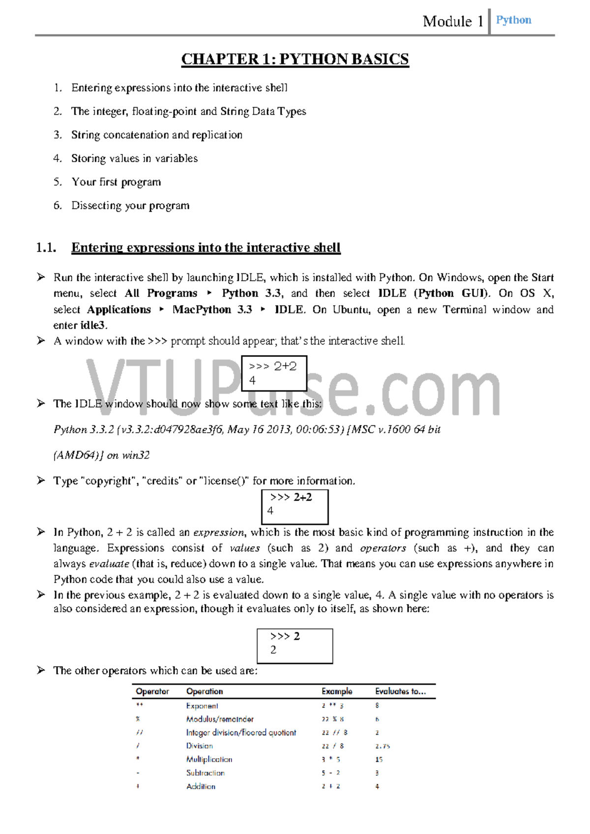 VTUPulse.com-ADPython-Mod - CHAPTER 1: PYTHON BASICS Entering ...