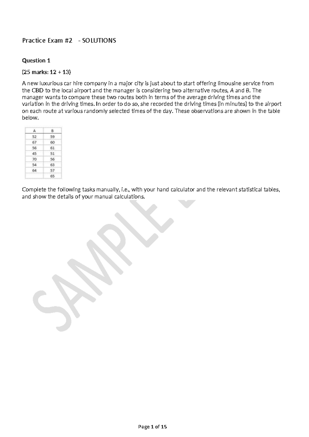 Sample Exam Questions 2 - Practice Exam #2 - SOLUTIONS Question 1 (25 ...