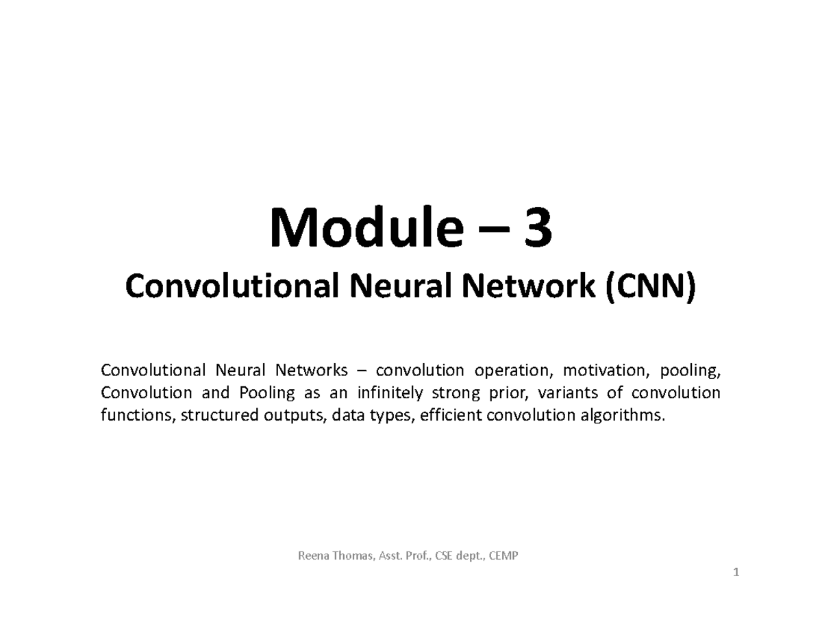 CSE 1 Module 3: Convolutional Neural Networks (CNN) Overview and ...
