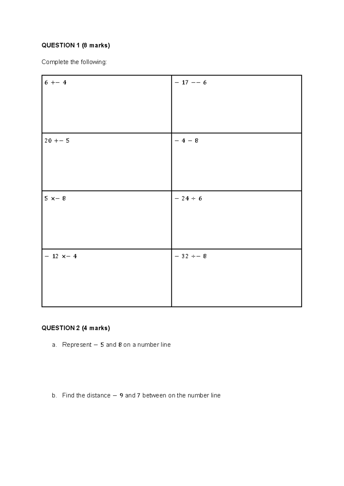 Yr 8 PRAC TEST Maths - Working with Integers and Number Lines - Studocu