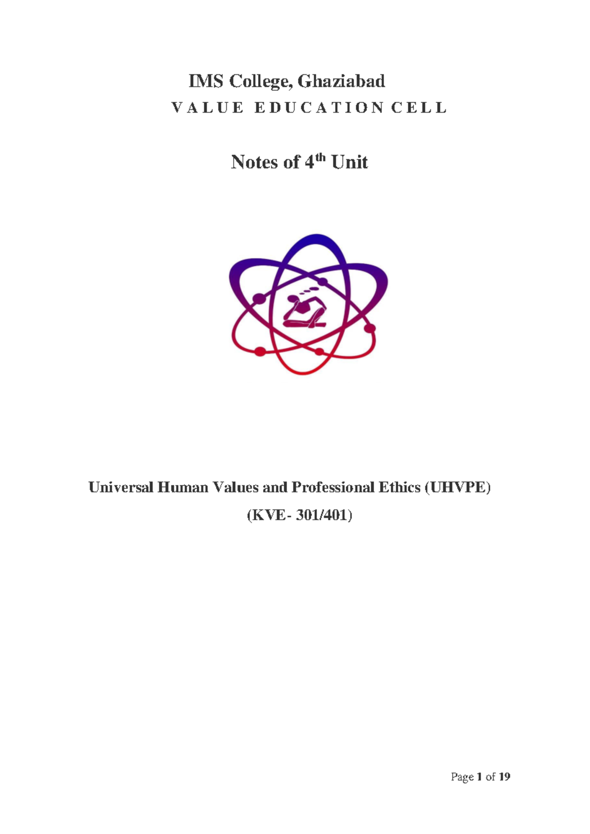 UHVPE KVE-301/401 Unit IV Notes: Harmony in Nature & Ethics - Studocu