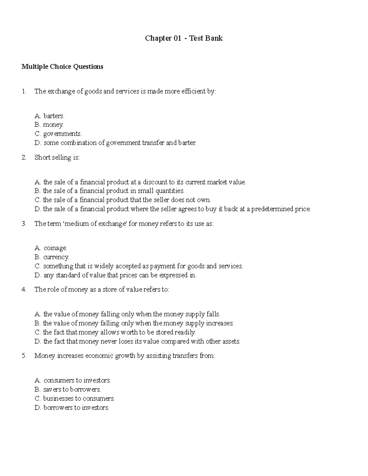 Ch 1 - Chapter 1 description - Chapter 01 Test Bank Multiple Choice ...