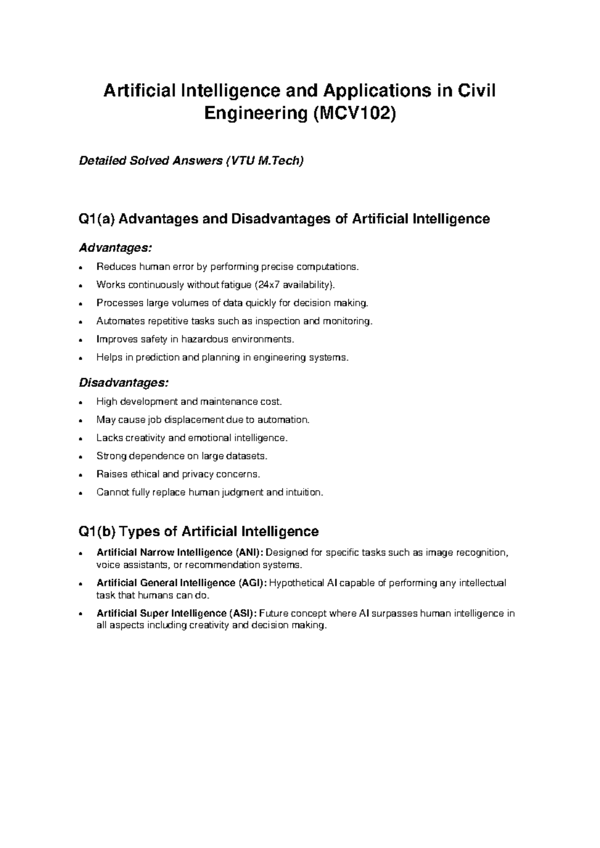 AI Applications in Civil Engineering (MCV102) Detailed Solved Answers ...