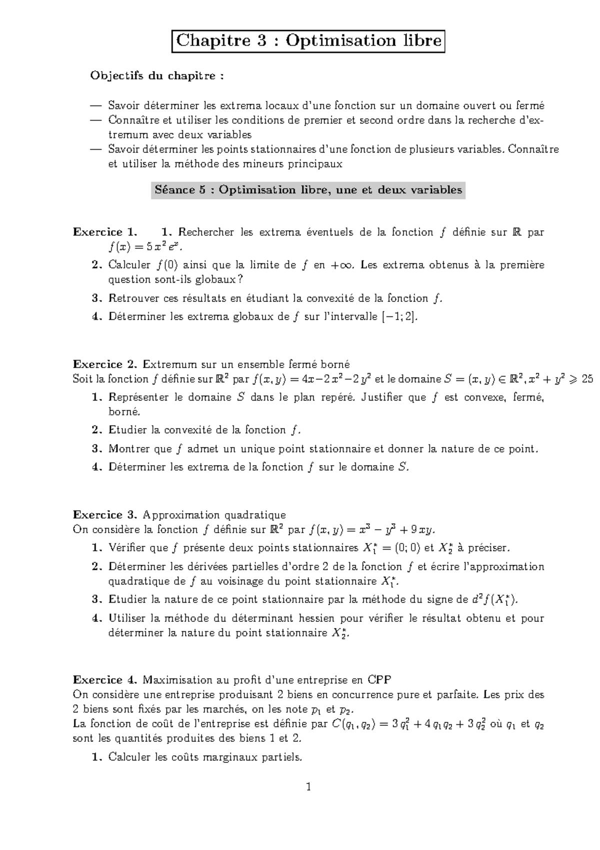 L2TDoptimisation - Chapitre 3 : Optimisation libre Objectifs du ...
