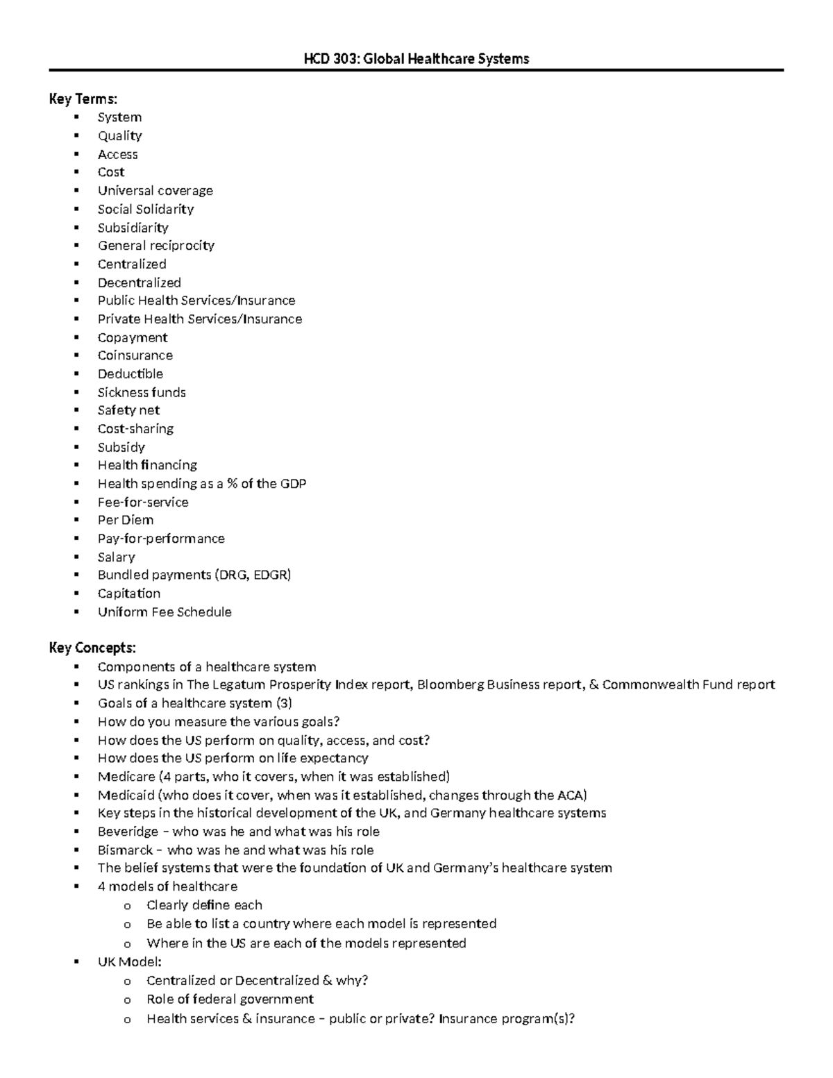 HCD 303: Overview of Global Healthcare Systems & Key Terms - Studocu
