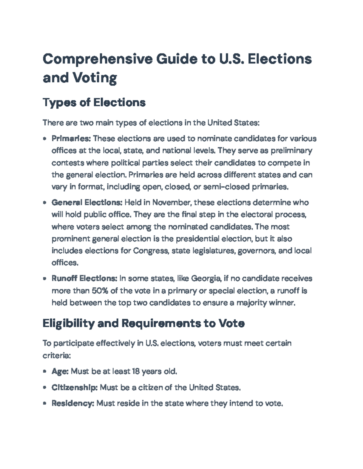 Comprehensive Guide to U.S. Elections & Voting Procedures (POL 101 ...