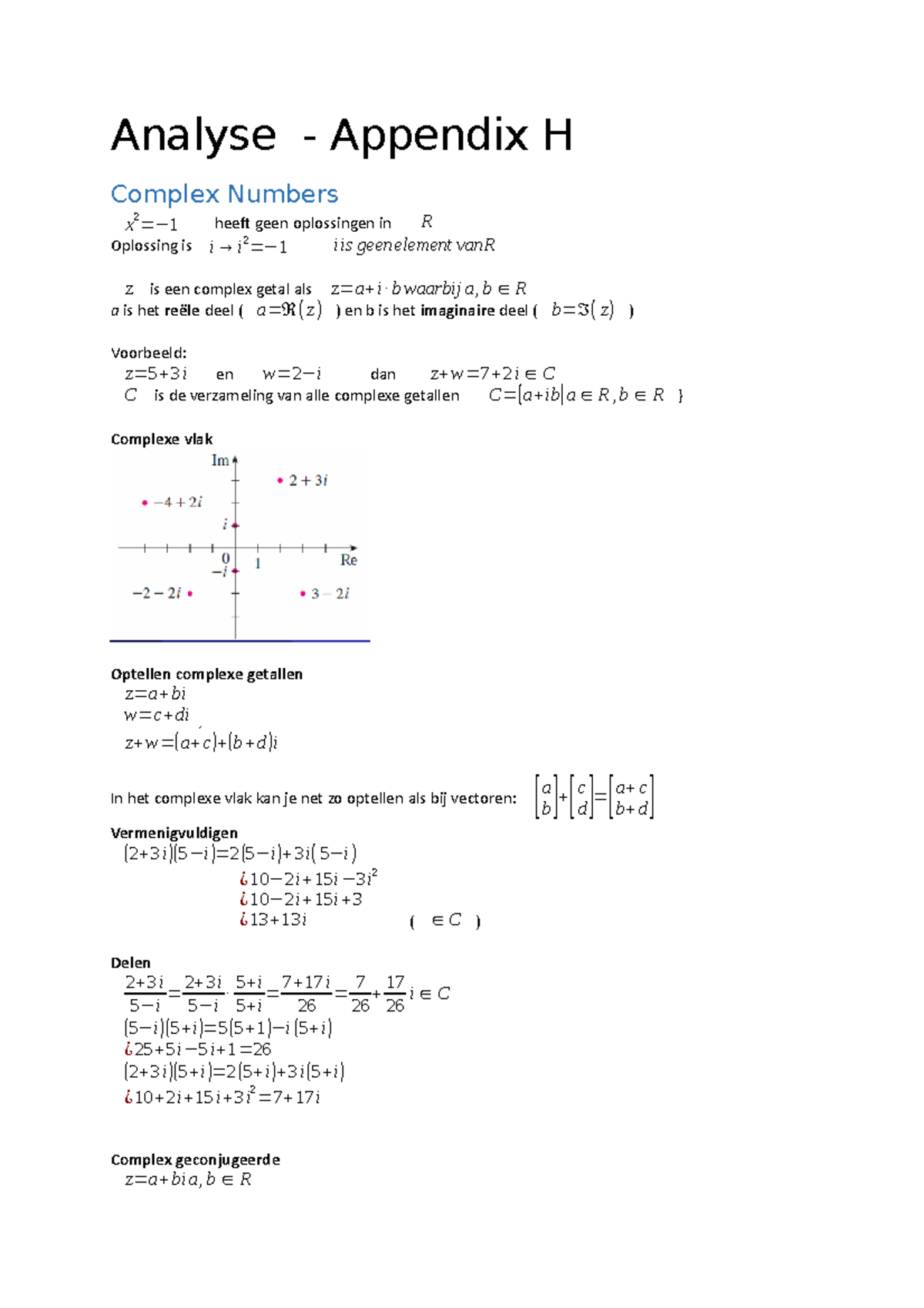 Complex Numbers Analysis: Appendix H for Math C101 Lecture Notes ...