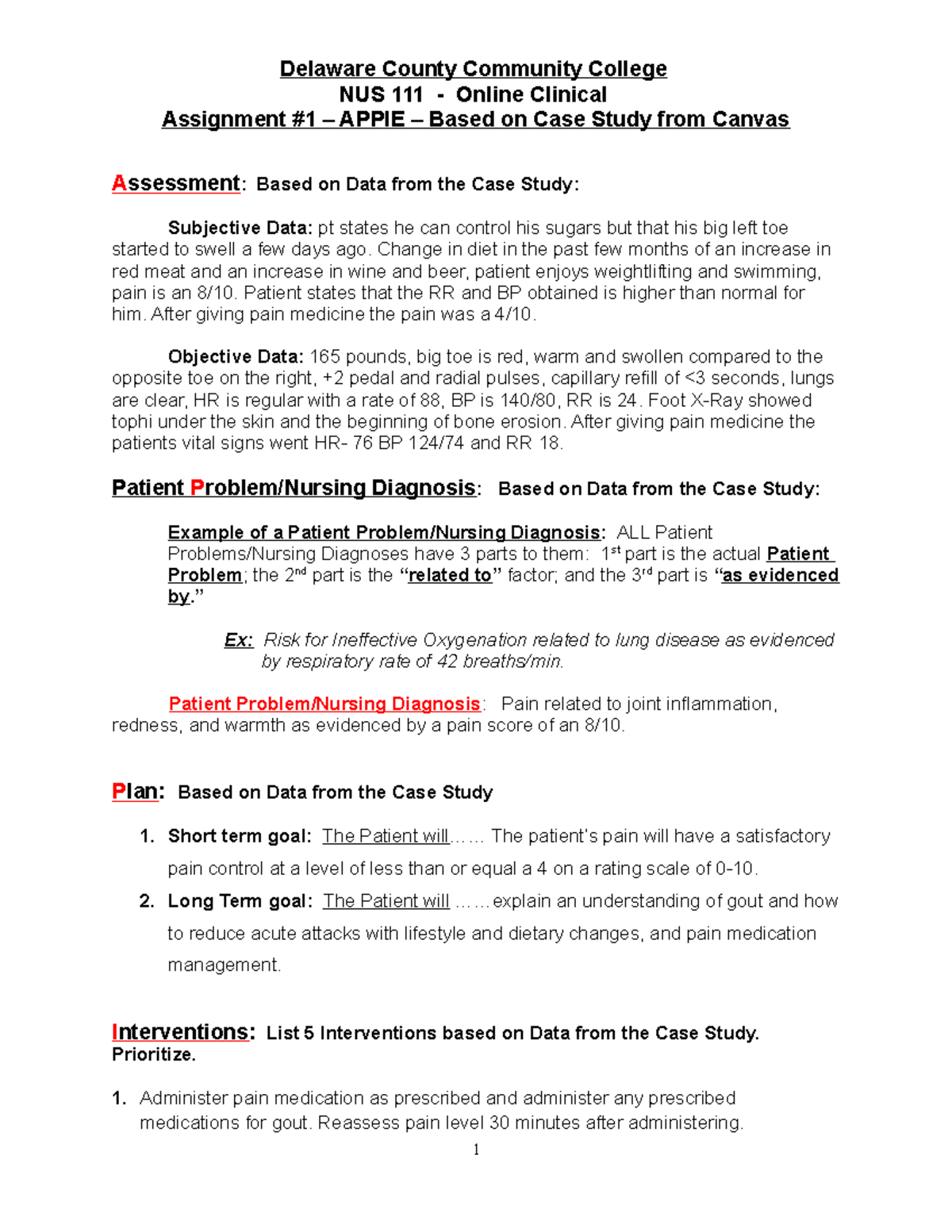 NURS 111 - Case Study Assessment: APPIE Assignment Details - Studocu