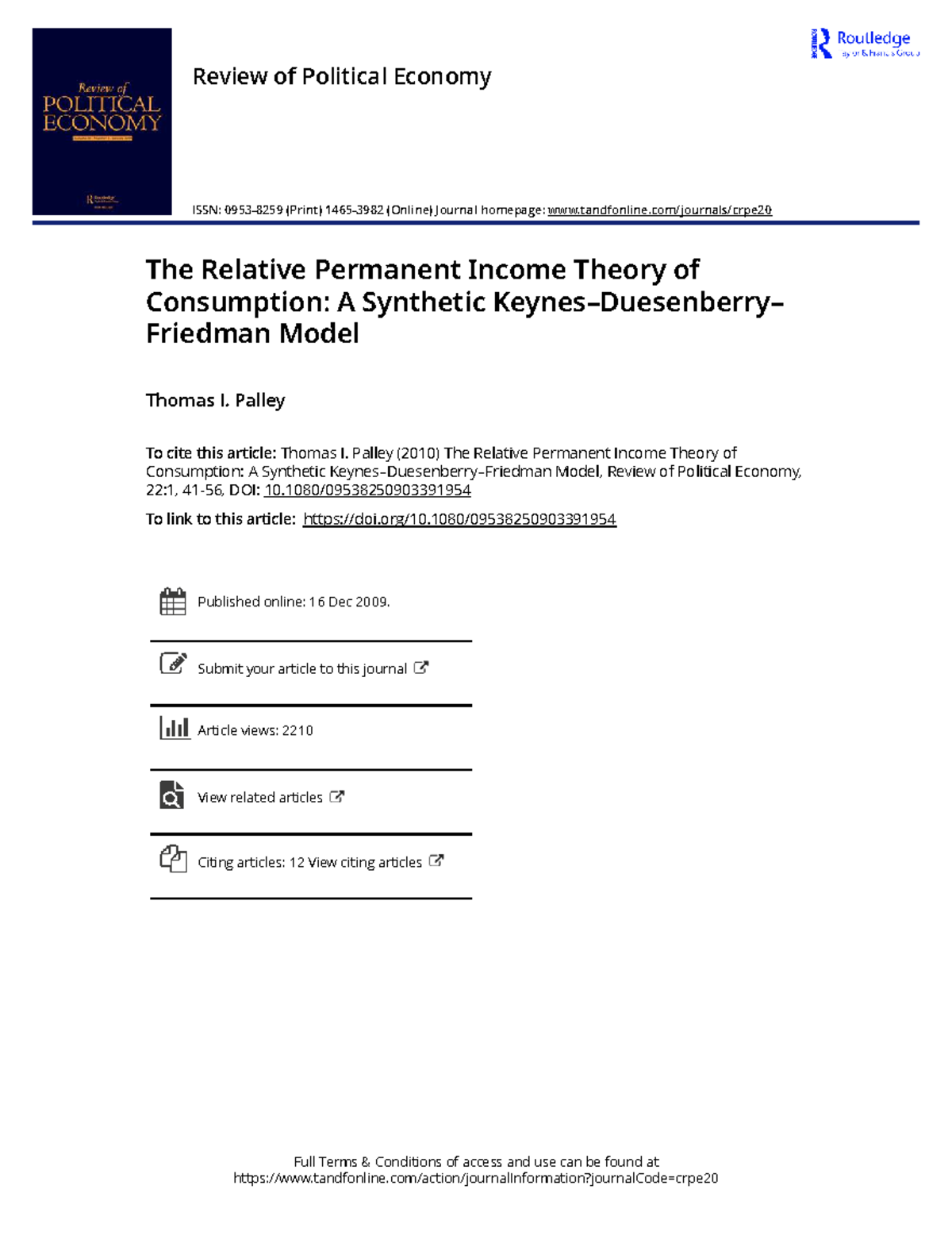 The Relative Permanent Income Theory of Consumption: A Synthetic Model ...