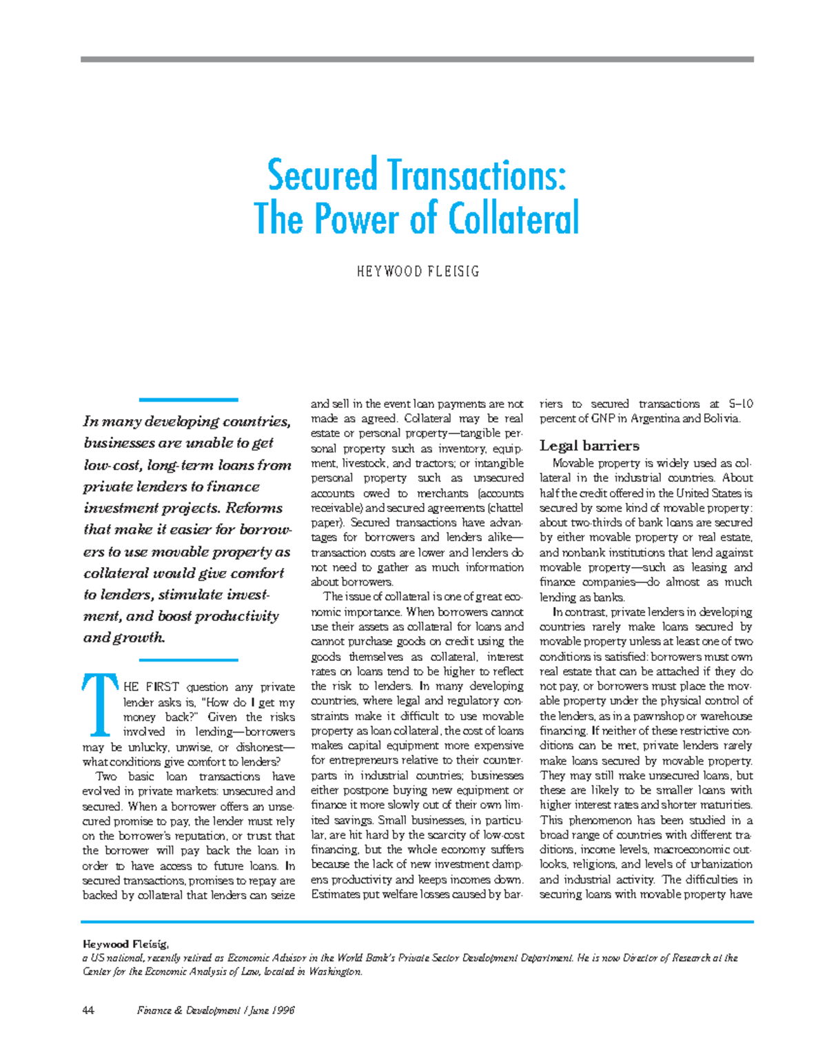 Secured Transactions and Collateral Challenges in Developing Countries ...