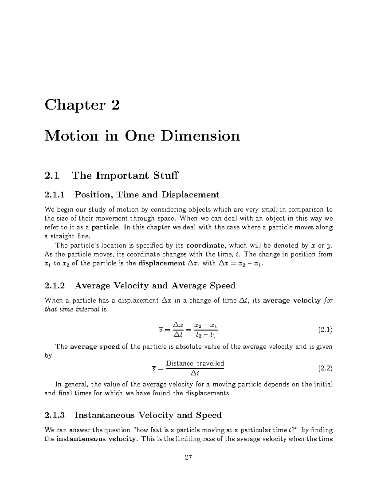 Physics-3: Chapter 2 - Motion in One Dimension Review Notes - Studocu