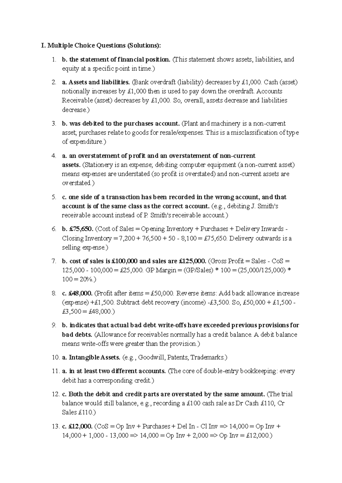 I. Multiple Choice Questions Solutions for Accounting (ACCT101) - Studocu