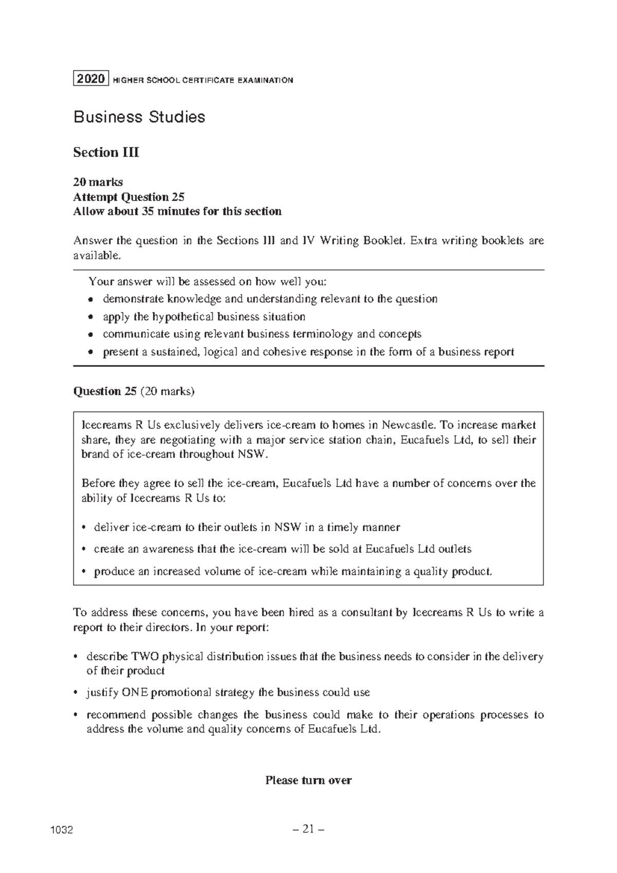 2020 HSC Business Studies Exam: Icecreams R Us Case Study Report - Studocu